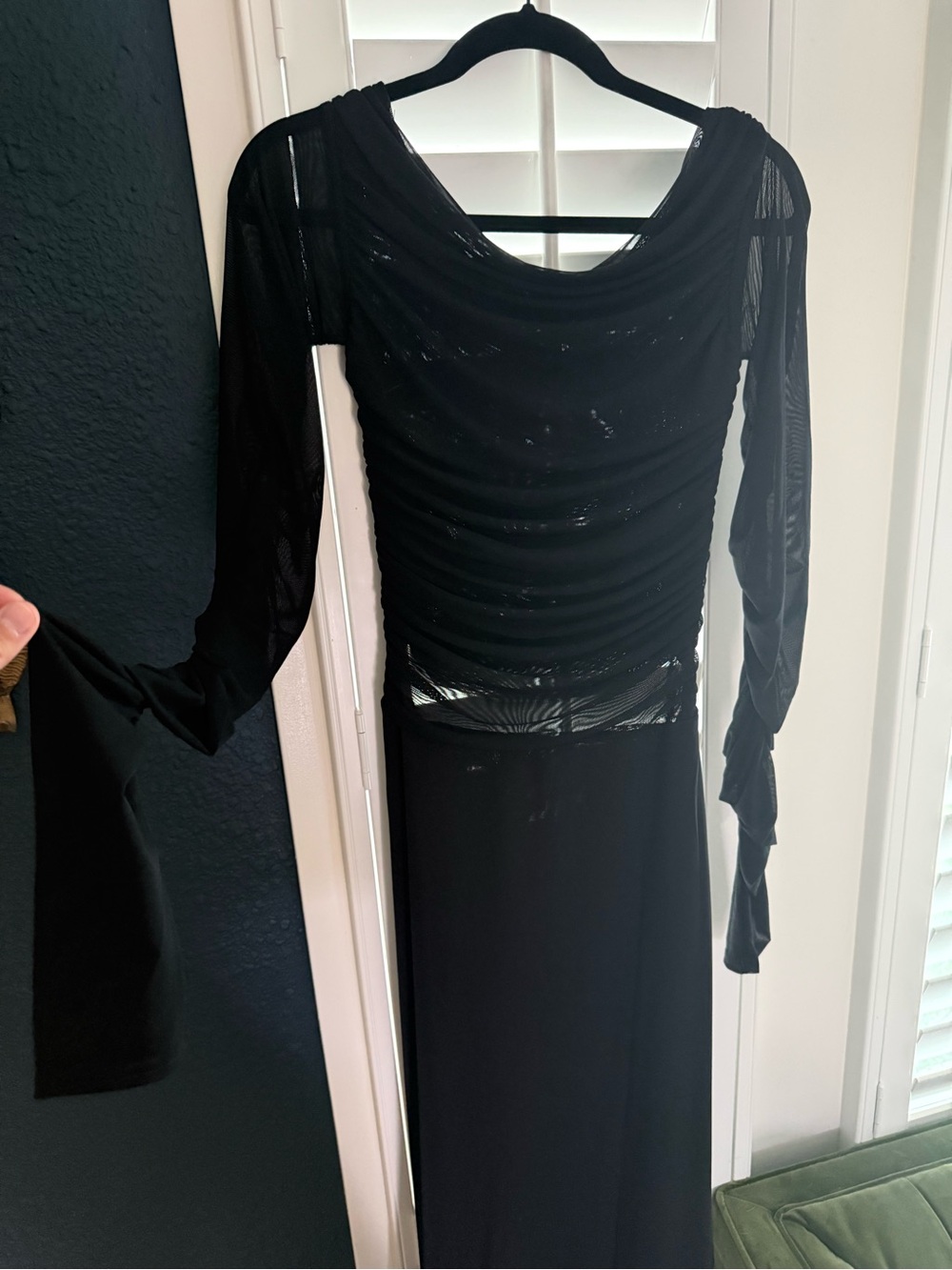 Meshki Black Long Sleeve Mesh Evening Gown